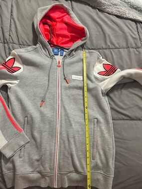 Adidas Grey Zip-Up Hoodie With Coral Accents